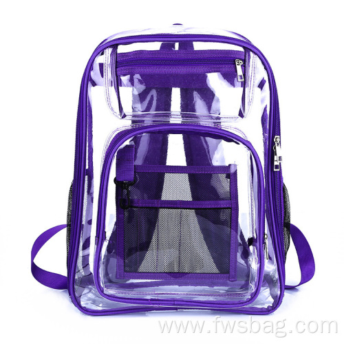 Custom large capacity stadium safety transparent bag waterproof clear pvc backpack function school bag with logo